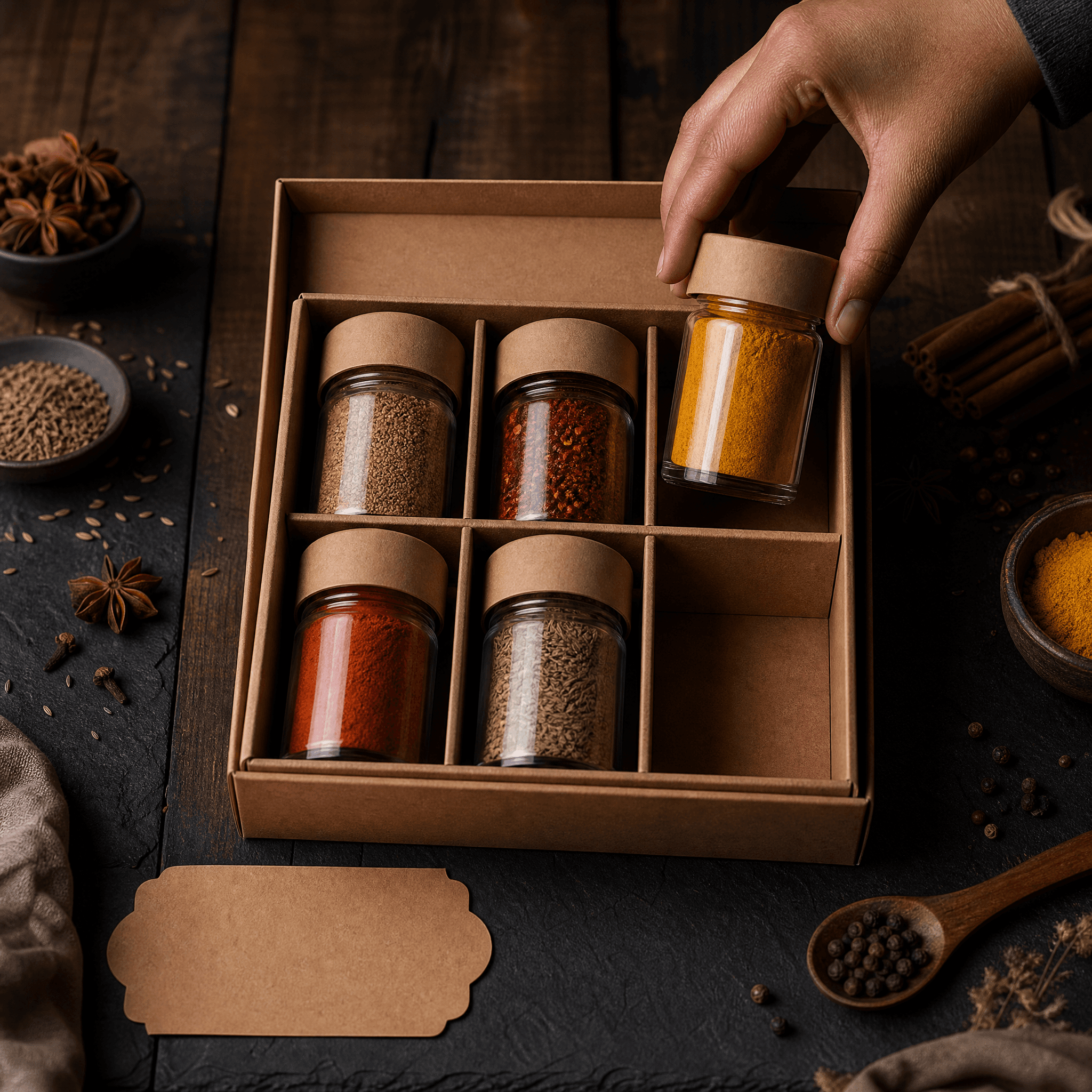 Build-Your-Own 6-Jar Box — Choose any six single blends and a gift box with a note card.